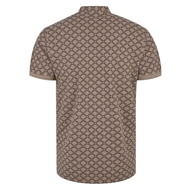 Camel Printed Band Collar Cotton T-shirt - Image 2