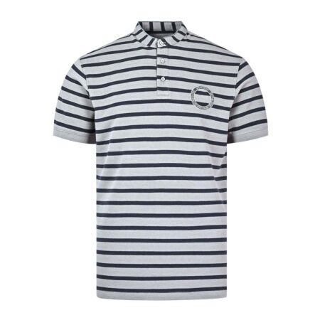 Grey Stripe Band Collar Pique T-shirt