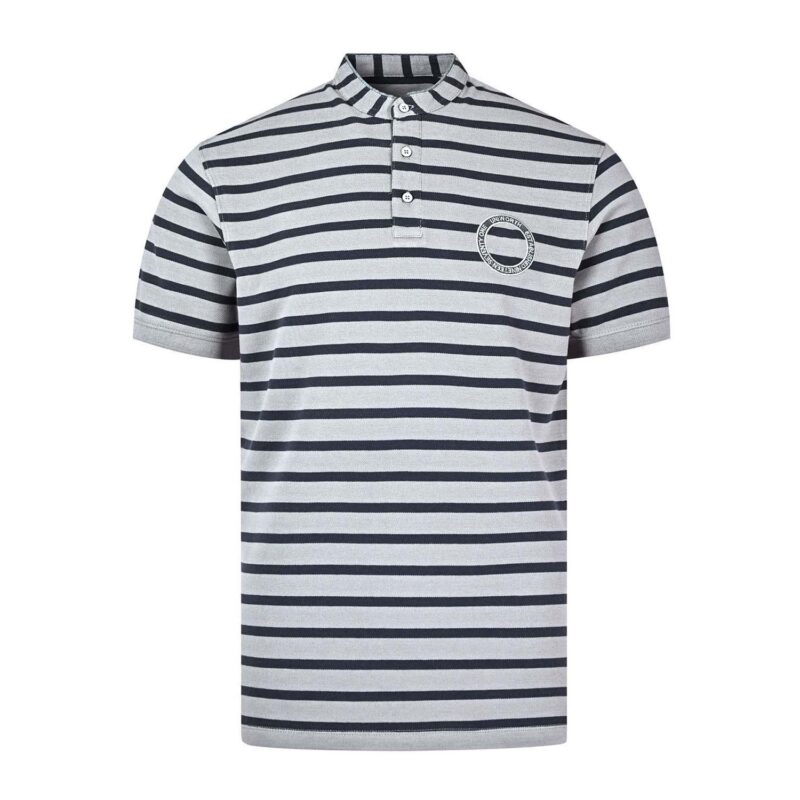 Grey Stripe Band Collar Pique T-shirt