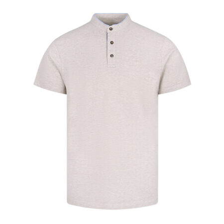Oatmeal Plain Band Collar Pique T-shirt