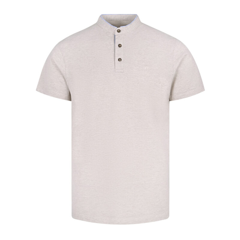 Oatmeal Plain Band Collar Pique T-shirt