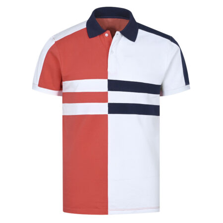 Coral Color Block Polo Shirt