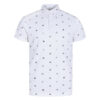 White Printed Band Collar Cotton T-shirt