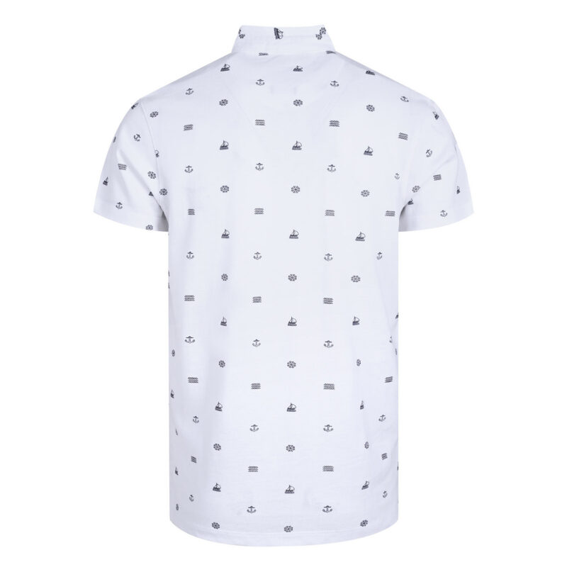 White Printed Band Collar Cotton T-shirt - Image 2