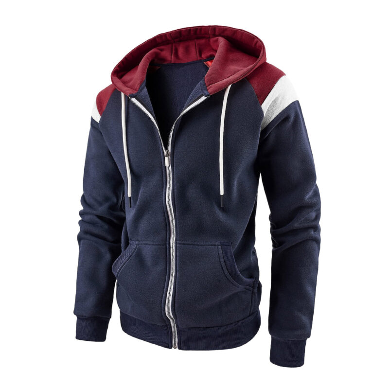 Men's Full Zip Up Color Block Hoodie Fashion Gym